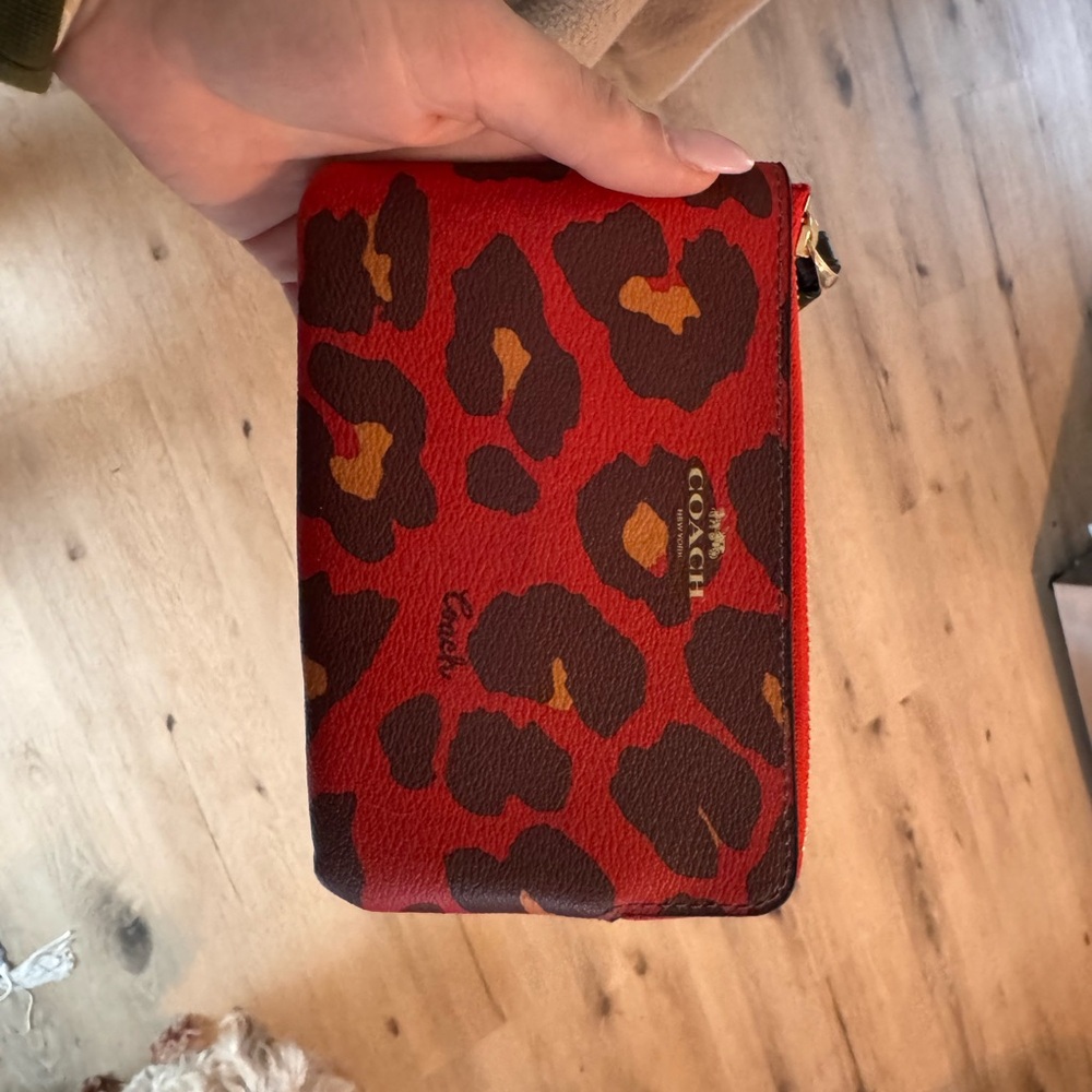 COACH Red Leopard Print Zip Wallet